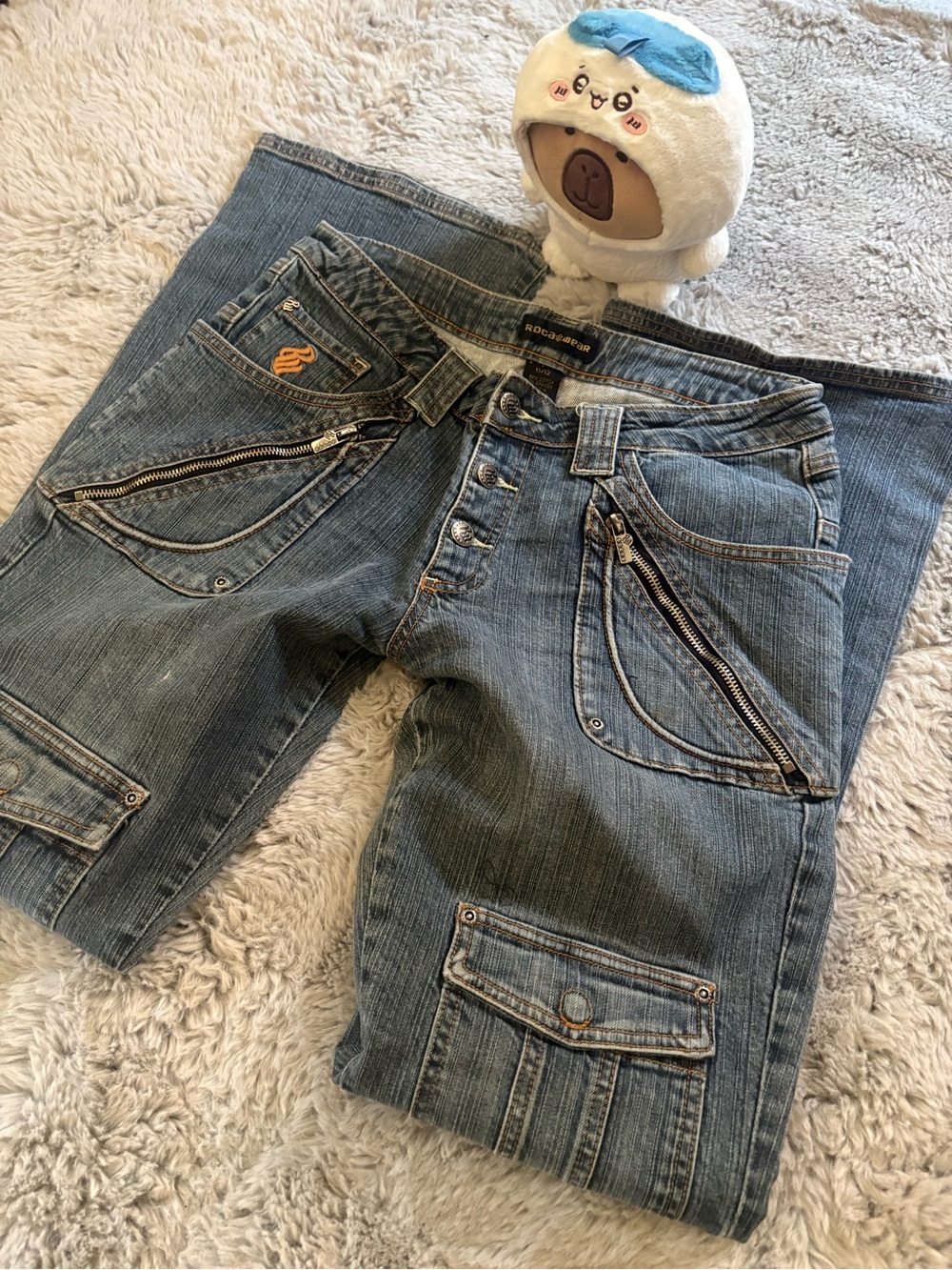Vintage Rocawear Y2K Multi Pocket Cargo Flared Jeans Size 11/12